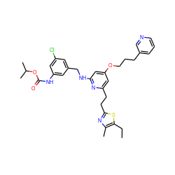 CCc1sc(CCc2cc(OCCCc3cccnc3)cc(NCc3cc(Cl)cc(NC(=O)OC(C)C)c3)n2)nc1C ZINC000029474187