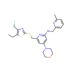 CCc1sc(SCc2cc(N3CCOCC3)cc(NCc3cccc(C)n3)n2)nc1CF ZINC000045253132