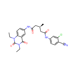CCn1c(=O)c2cc(NC(=O)C[C@@H](C)CC(=O)Nc3ccc(C#N)c(Cl)c3)ccc2n(CC)c1=O ZINC000221966248