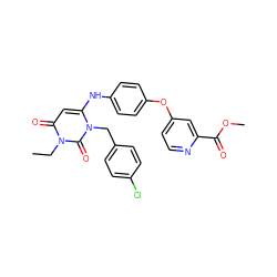 CCn1c(=O)cc(Nc2ccc(Oc3ccnc(C(=O)OC)c3)cc2)n(Cc2ccc(Cl)cc2)c1=O ZINC000204098037