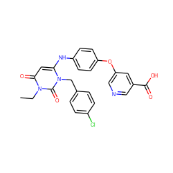 CCn1c(=O)cc(Nc2ccc(Oc3cncc(C(=O)O)c3)cc2)n(Cc2ccc(Cl)cc2)c1=O ZINC000219548821