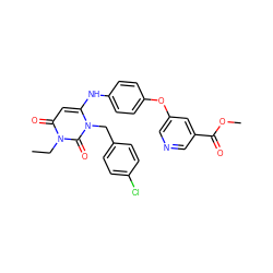 CCn1c(=O)cc(Nc2ccc(Oc3cncc(C(=O)OC)c3)cc2)n(Cc2ccc(Cl)cc2)c1=O ZINC000149379098