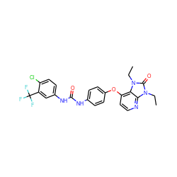 CCn1c(=O)n(CC)c2c(Oc3ccc(NC(=O)Nc4ccc(Cl)c(C(F)(F)F)c4)cc3)ccnc21 ZINC000042891103