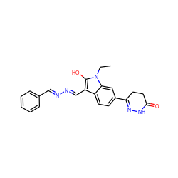 CCn1c(O)c(/C=N/N=C/c2ccccc2)c2ccc(C3=NNC(=O)CC3)cc21 ZINC000008579373