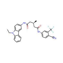 CCn1c2ccccc2c2cc(NC(=O)C[C@@H](C)CC(=O)Nc3ccc(C#N)c(C(F)(F)F)c3)ccc21 ZINC000150119362