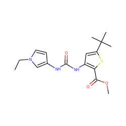 CCn1ccc(NC(=O)Nc2cc(C(C)(C)C)sc2C(=O)OC)c1 ZINC000026662836