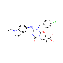CCn1ccc2cc(Nc3nc(=O)n(CC(C)(C)C(=O)O)c(=O)n3Cc3ccc(Cl)cc3)ccc21 ZINC000200515421