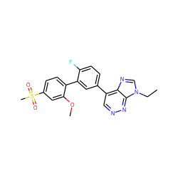 CCn1cnc2c(-c3ccc(F)c(-c4ccc(S(C)(=O)=O)cc4OC)c3)cnnc21 ZINC000150116902