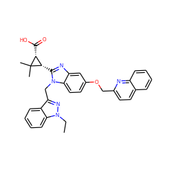 CCn1nc(Cn2c([C@H]3[C@@H](C(=O)O)C3(C)C)nc3cc(OCc4ccc5ccccc5n4)ccc32)c2ccccc21 ZINC000219414041