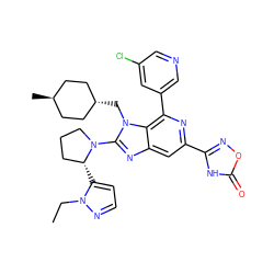 CCn1nccc1[C@@H]1CCCN1c1nc2cc(-c3noc(=O)[nH]3)nc(-c3cncc(Cl)c3)c2n1C[C@H]1CC[C@H](C)CC1 ZINC000261177989