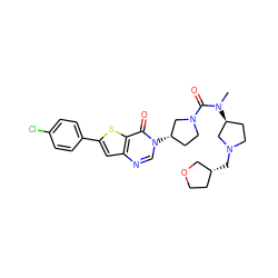 CN(C(=O)N1CC[C@H](n2cnc3cc(-c4ccc(Cl)cc4)sc3c2=O)C1)[C@H]1CCN(C[C@@H]2CCOC2)C1 ZINC000028818510