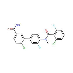 CN(C(=O)c1c(F)cccc1Cl)c1ccc(-c2cc(C(N)=O)ccc2Cl)cc1F ZINC000221908202