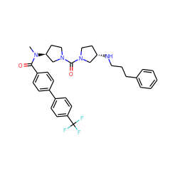 CN(C(=O)c1ccc(-c2ccc(C(F)(F)F)cc2)cc1)[C@H]1CCN(C(=O)N2CC[C@H](NCCCc3ccccc3)C2)C1 ZINC000036351625