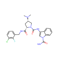 CN(C)[C@H]1C[C@@H](C(=O)NCc2cccc(Cl)c2F)N(C(=O)Nc2cn(C(N)=O)c3ccccc23)C1 ZINC000148519303
