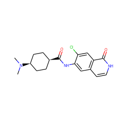 CN(C)[C@H]1CC[C@@H](C(=O)Nc2cc3cc[nH]c(=O)c3cc2Cl)CC1 ZINC000261143946