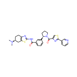 CN(C)[C@H]1CCc2nc(NC(=O)c3cccc([C@H]4CCCN4C(=O)c4csc(-c5cccnc5)n4)c3)sc2C1 ZINC000141658704