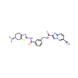 CN(C)[C@H]1CCc2nc(NC(=O)c3cccc(CNC(=O)c4cn5cc(C#N)ccc5n4)c3)sc2C1 ZINC000167961980