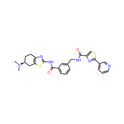 CN(C)[C@H]1CCc2nc(NC(=O)c3cccc(CNC(=O)c4csc(-c5cccnc5)n4)c3)sc2C1 ZINC000167962742