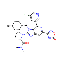 CN(C)C(=O)[C@@H]1CCCN1c1nc2cc(-c3noc(=O)[nH]3)nc(-c3cncc(Cl)c3)c2n1C[C@H]1CC[C@H](C)CC1 ZINC000261099407