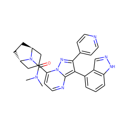 CN(C)C(=O)N1[C@H]2CC[C@H]1CC(c1ccnc3c(-c4cccc5[nH]ncc45)c(-c4ccncc4)nn13)C2 ZINC000101299317