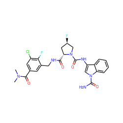 CN(C)C(=O)c1cc(Cl)c(F)c(CNC(=O)[C@@H]2C[C@@H](F)CN2C(=O)Nc2cn(C(N)=O)c3ccccc23)c1 ZINC000147992800