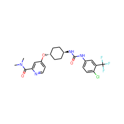 CN(C)C(=O)c1cc(O[C@H]2CC[C@H](NC(=O)Nc3ccc(Cl)c(C(F)(F)F)c3)CC2)ccn1 ZINC000261152846