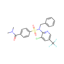 CN(C)C(=O)c1ccc(S(=O)(=O)N(Cc2ccccc2)c2ncc(C(F)(F)F)cc2Cl)cc1 ZINC000113162649