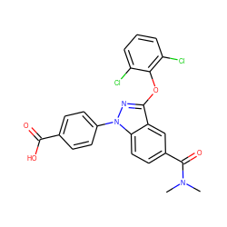 CN(C)C(=O)c1ccc2c(c1)c(Oc1c(Cl)cccc1Cl)nn2-c1ccc(C(=O)O)cc1 ZINC001772628223