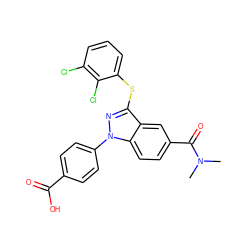 CN(C)C(=O)c1ccc2c(c1)c(Sc1cccc(Cl)c1Cl)nn2-c1ccc(C(=O)O)cc1 ZINC001772644119