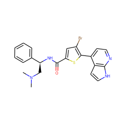 CN(C)C[C@H](NC(=O)c1cc(Br)c(-c2ccnc3[nH]ccc23)s1)c1ccccc1 ZINC000040894081