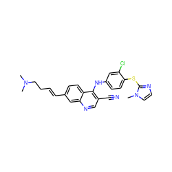 CN(C)CC/C=C/c1ccc2c(Nc3ccc(Sc4nccn4C)c(Cl)c3)c(C#N)cnc2c1 ZINC000040938821