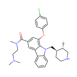 CN(C)CCN(C)C(=O)c1cc(Oc2ccc(Cl)cc2)c2c(c1)c1ccccc1n2C[C@@H]1CCNC[C@H]1F ZINC000028889950