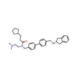 CN(C)CCN(Cc1ccc(-c2ccc(CNC3Cc4ccccc4C3)cc2)cc1)C(=O)CCC1CCCC1 ZINC000028460560