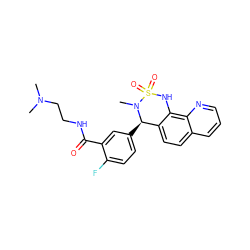 CN(C)CCNC(=O)c1cc([C@@H]2c3ccc4cccnc4c3NS(=O)(=O)N2C)ccc1F ZINC000201627022