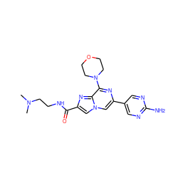 CN(C)CCNC(=O)c1cn2cc(-c3cnc(N)nc3)nc(N3CCOCC3)c2n1 ZINC000084688803