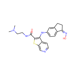 CN(C)CCNC(=O)c1sc2cnccc2c1Nc1ccc2c(c1)CC/C2=N/O ZINC000102823747