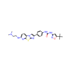 CN(C)CCNc1ccc2c(n1)sc1nc(-c3ccc(NC(=O)Nc4cc(C(C)(C)C)on4)cc3)cn12 ZINC000148926538
