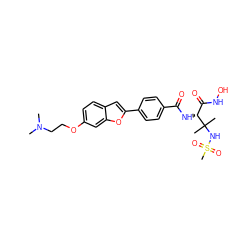 CN(C)CCOc1ccc2cc(-c3ccc(C(=O)N[C@H](C(=O)NO)C(C)(C)NS(C)(=O)=O)cc3)oc2c1 ZINC001772628771