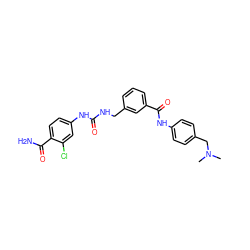 CN(C)Cc1ccc(NC(=O)c2cccc(CNC(=O)Nc3ccc(C(N)=O)c(Cl)c3)c2)cc1 ZINC000045339231