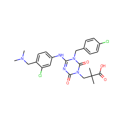 CN(C)Cc1ccc(Nc2nc(=O)n(CC(C)(C)C(=O)O)c(=O)n2Cc2ccc(Cl)cc2)cc1Cl ZINC000200526848