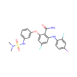 CN(C)S(=O)(=O)Nc1cccc(Oc2cc(F)cc(Nc3ccc(I)cc3F)c2C(N)=O)c1 ZINC000096905629