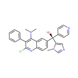 CN(C)c1c(-c2ccccc2)c(Cl)nc2ccc([C@](O)(c3ccncc3)c3cncn3C)cc12 ZINC000217339783