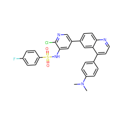 CN(C)c1ccc(-c2ccnc3ccc(-c4cnc(Cl)c(NS(=O)(=O)c5ccc(F)cc5)c4)cc23)cc1 ZINC000073159010