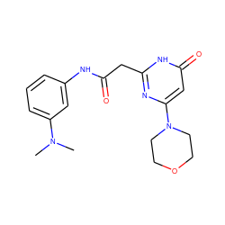 CN(C)c1cccc(NC(=O)Cc2nc(N3CCOCC3)cc(=O)[nH]2)c1 ZINC000115071080