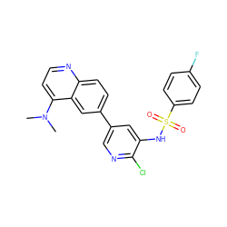 CN(C)c1ccnc2ccc(-c3cnc(Cl)c(NS(=O)(=O)c4ccc(F)cc4)c3)cc12 ZINC000073196052