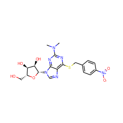 CN(C)c1nc(SCc2ccc([N+](=O)[O-])cc2)c2ncn([C@@H]3O[C@H](CO)[C@@H](O)[C@H]3O)c2n1 ZINC000028875716