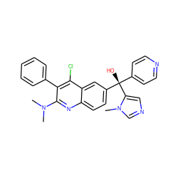 CN(C)c1nc2ccc([C@](O)(c3ccncc3)c3cncn3C)cc2c(Cl)c1-c1ccccc1 ZINC001772582531