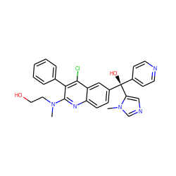 CN(CCO)c1nc2ccc([C@](O)(c3ccncc3)c3cncn3C)cc2c(Cl)c1-c1ccccc1 ZINC001772620062