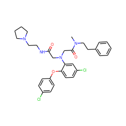 CN(CCc1ccccc1)C(=O)CN(CC(=O)NCCN1CCCC1)c1cc(Cl)ccc1Oc1ccc(Cl)cc1 ZINC000299832110