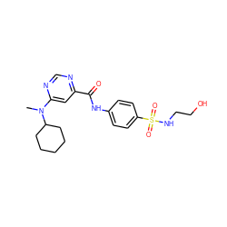 CN(c1cc(C(=O)Nc2ccc(S(=O)(=O)NCCO)cc2)ncn1)C1CCCCC1 ZINC000143946885